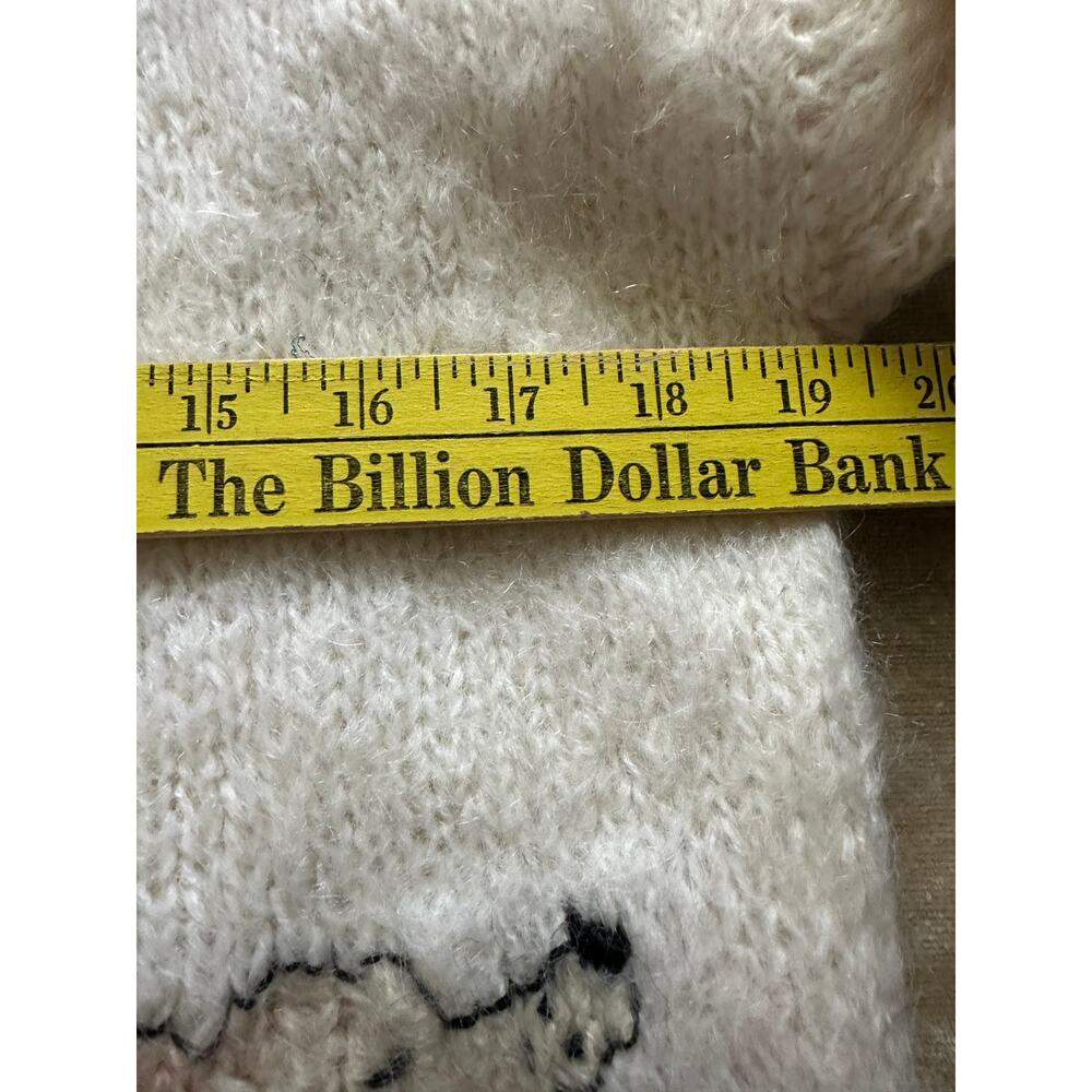 Vintage french Mohair Fuzzy Hand Knit Sweater off white bear rare unique strange - Picture 7 of 13